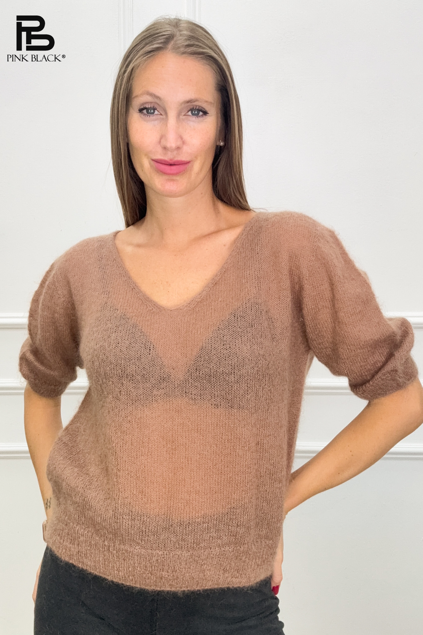 V-Neck Sweater with Puff Sleeves