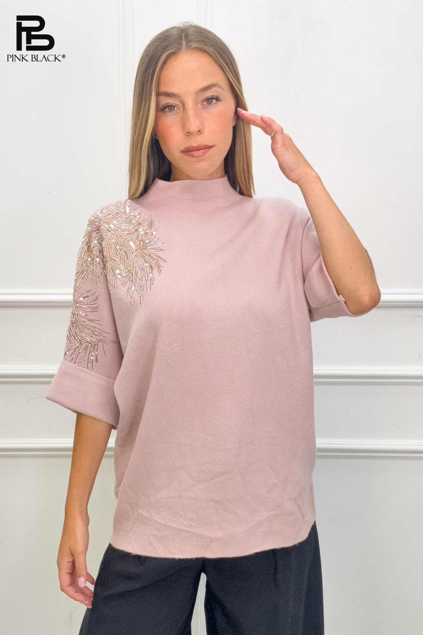 Relaxed Sequin Half-Turtleneck Sweater