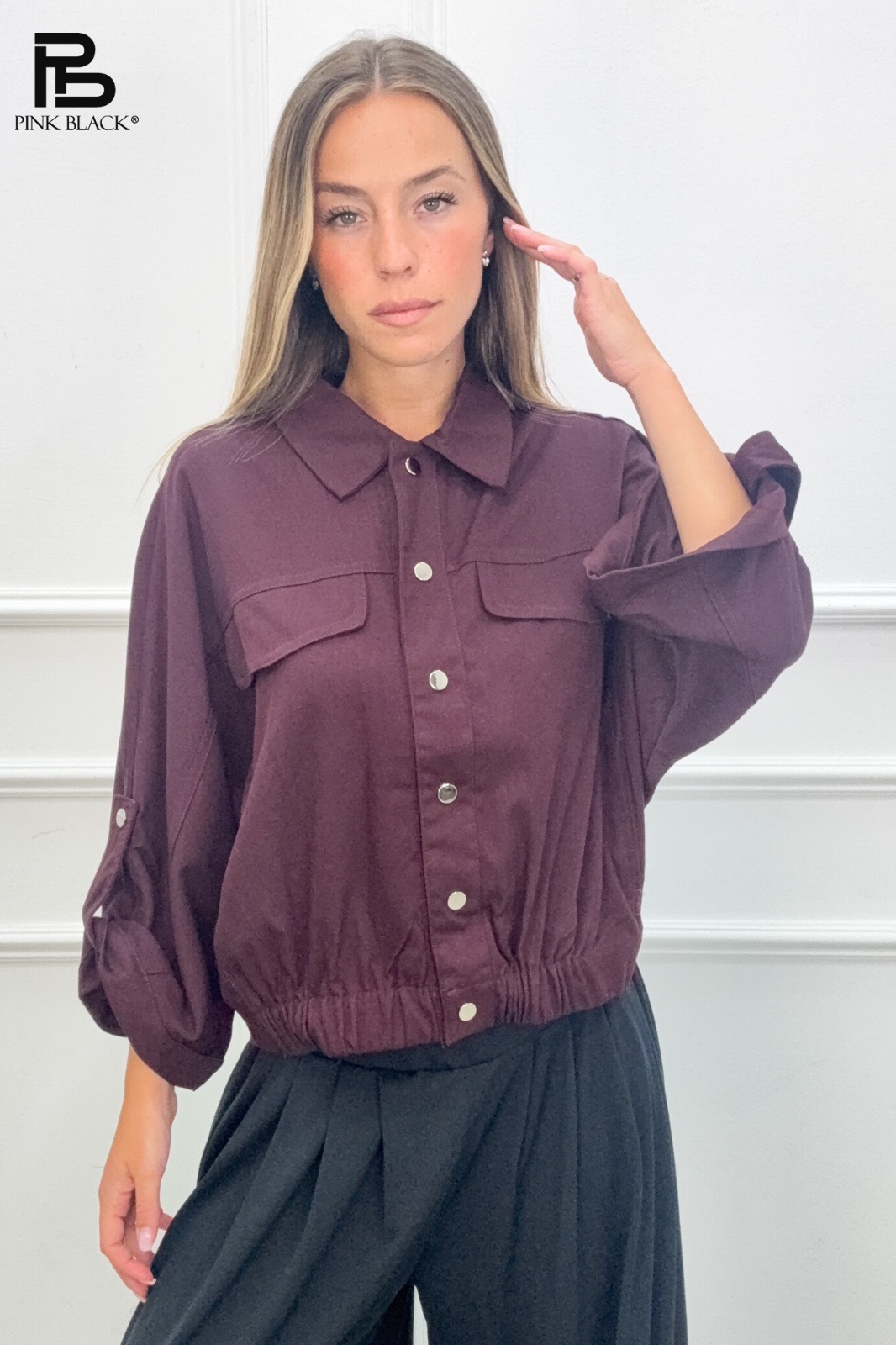 Relaxed Shirt Jacket with Elastic Hem