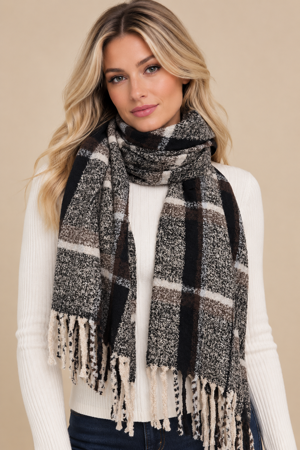 Bold-Check Oversized Scarf
