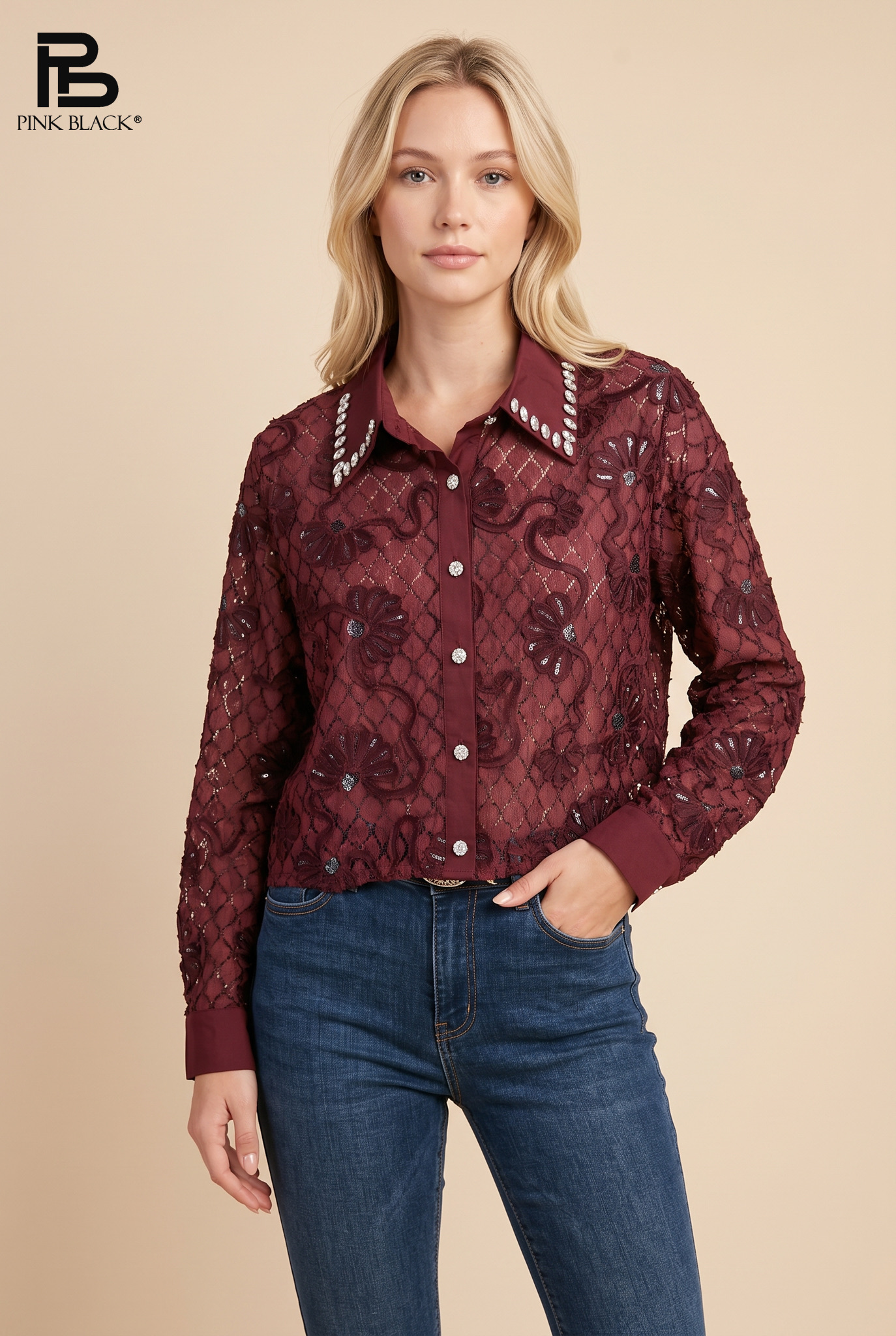 Lace Shirt with Collar