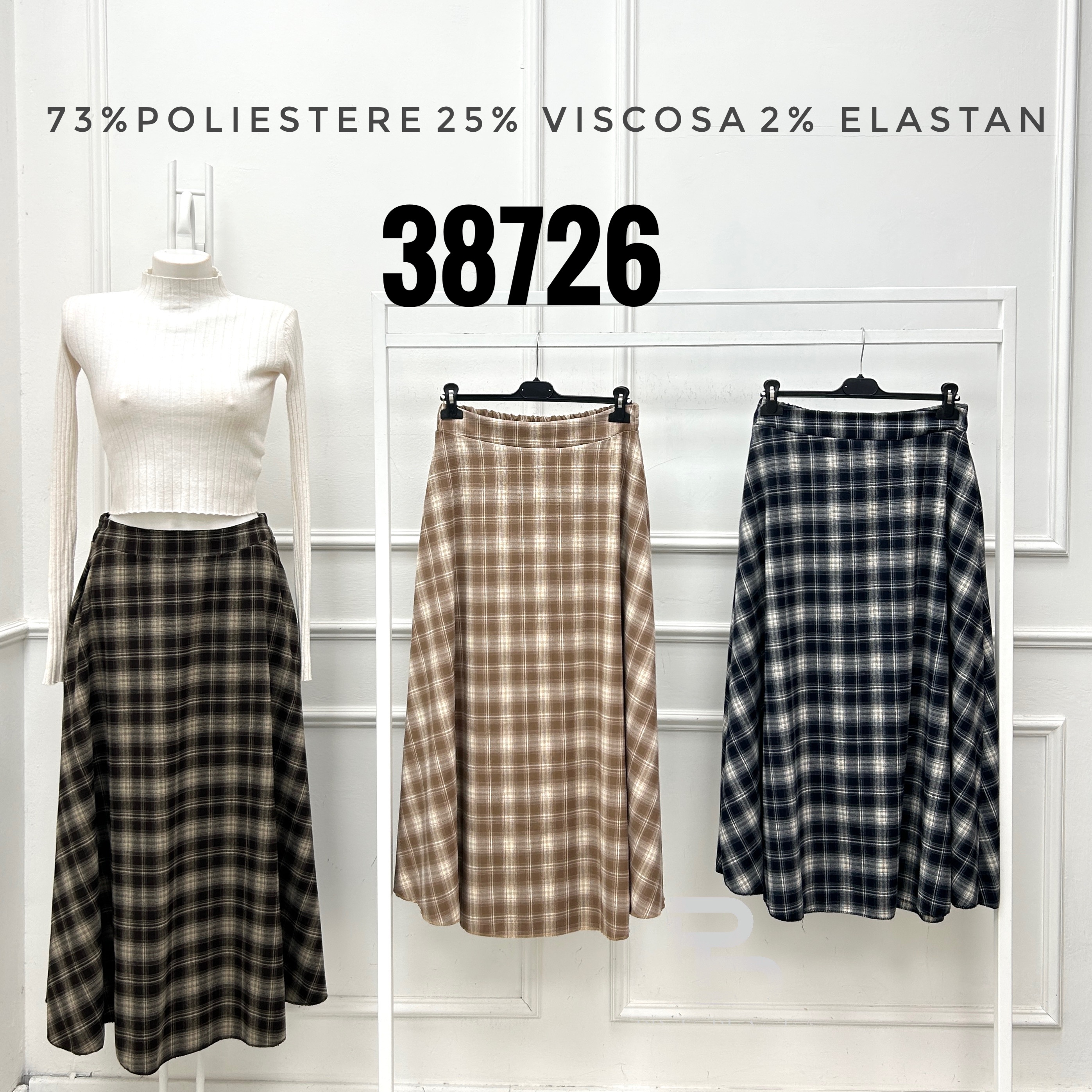 A-Line Midi Skirt in Check