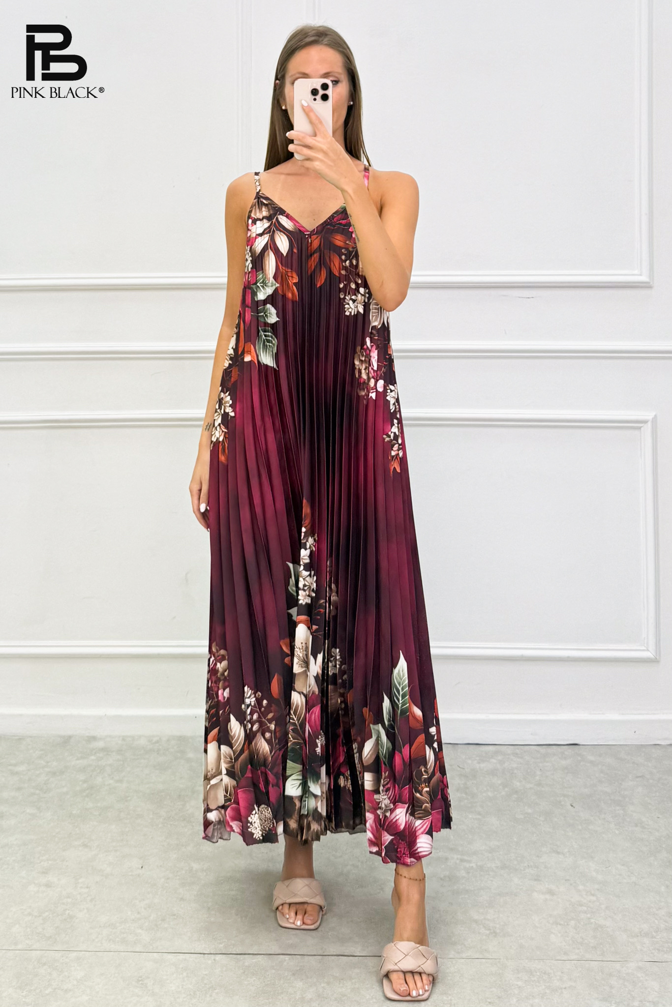 Pleated A-line Maxi Dress