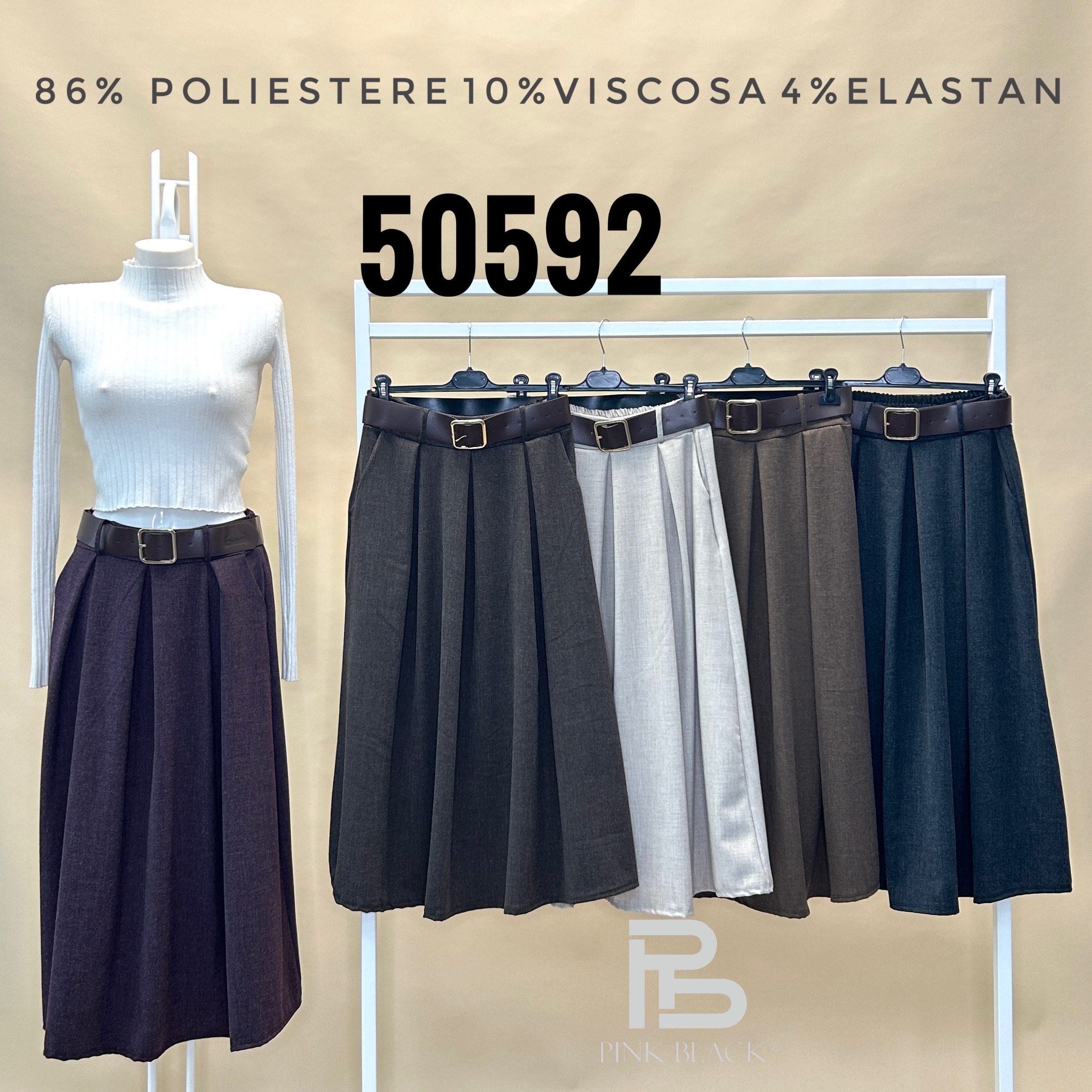 Pleated Midi Skirt with Waist Belt