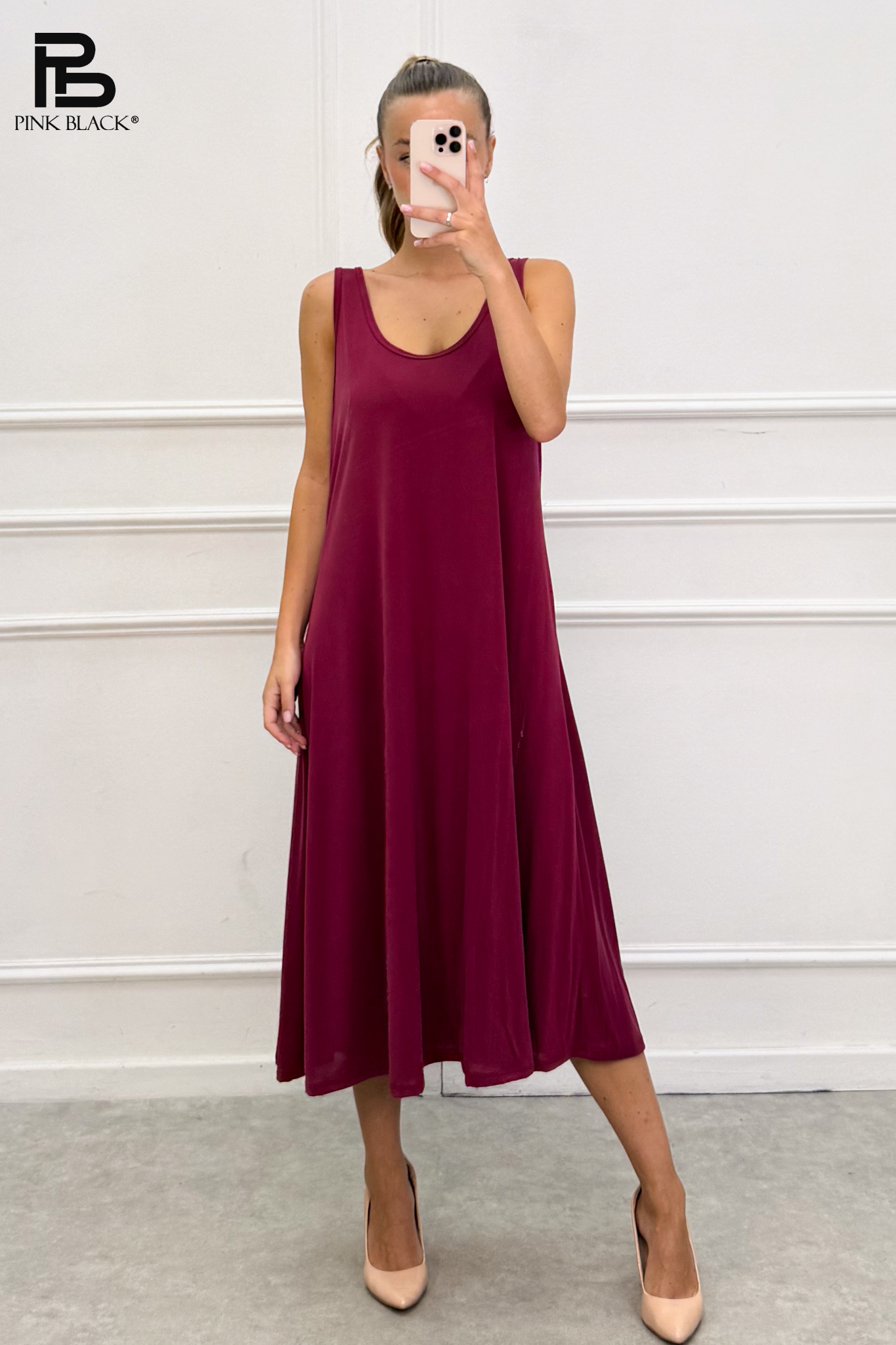 Sleeveless A-line Midi Dress