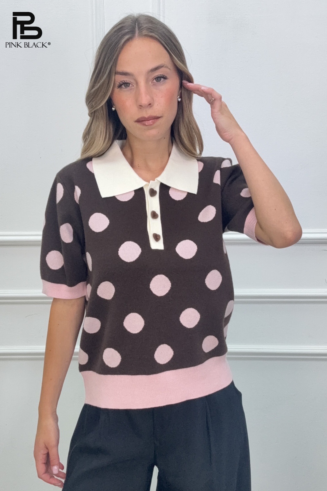 Polo Sweater with Polka Dots