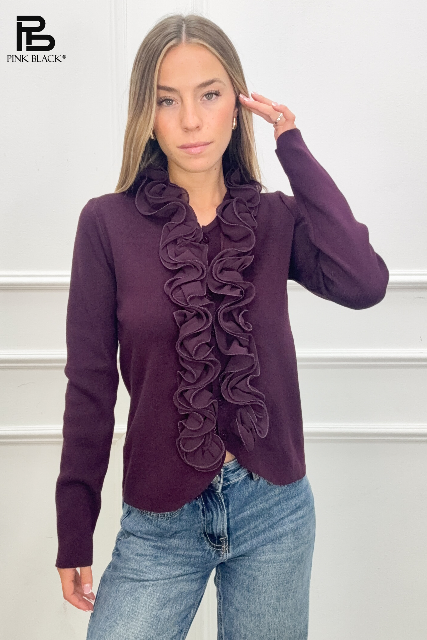 Fitted Cardigan with Ruffle