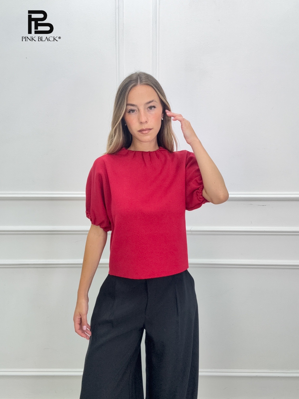 Cropped Puff-Sleeve Sweater