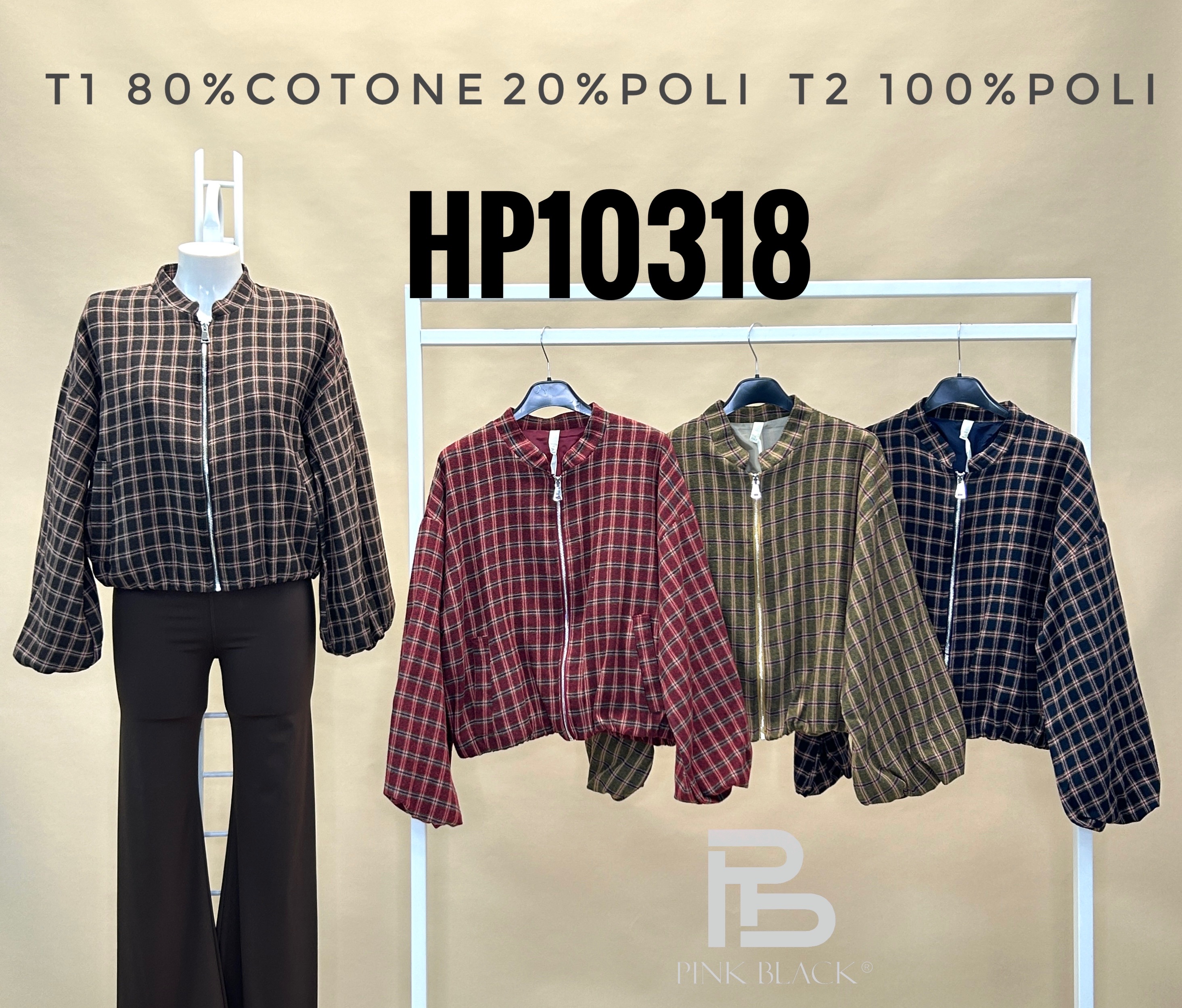 Checked Bomber Jacket with Stand Collar