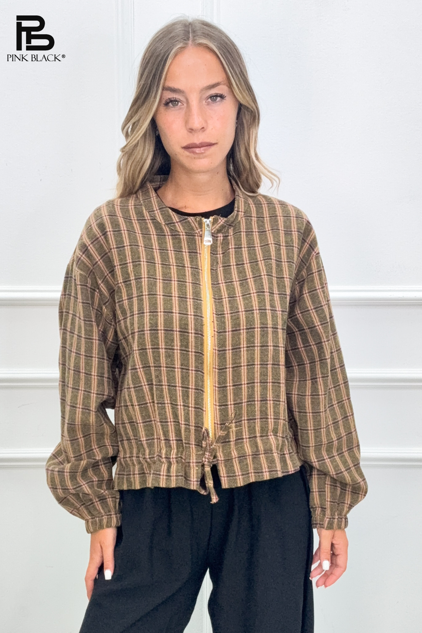 Short Checked Bomber Jacket