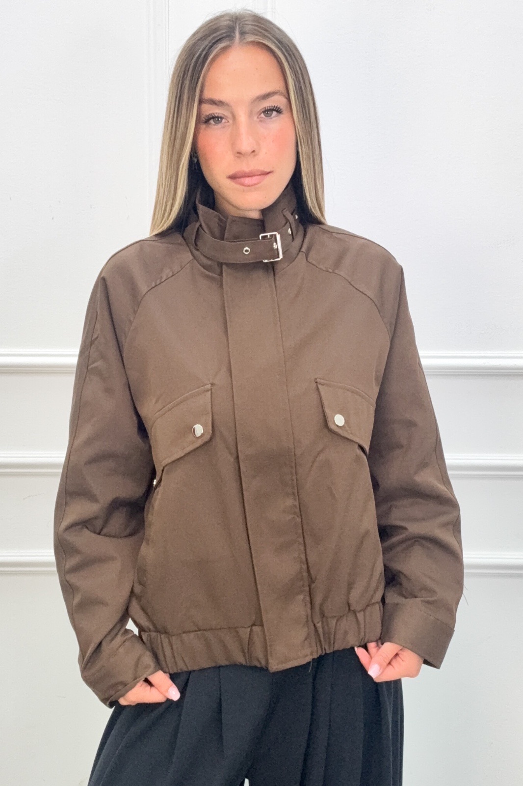 Bomber Jacket with Stand Collar