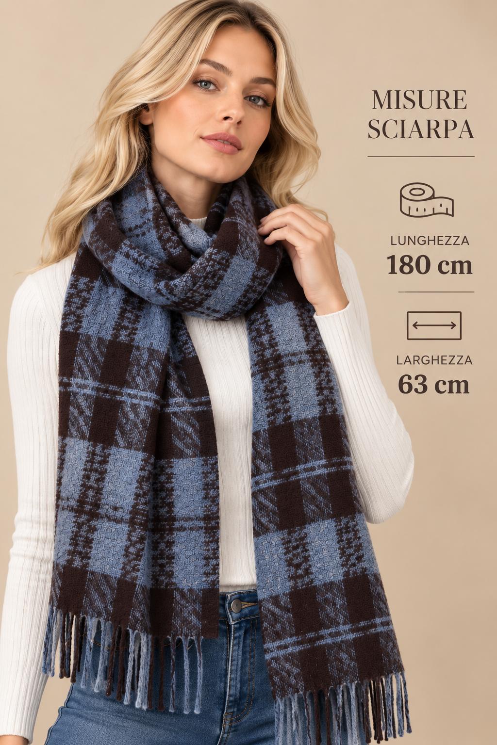 Oversized Check Scarf with Fringes