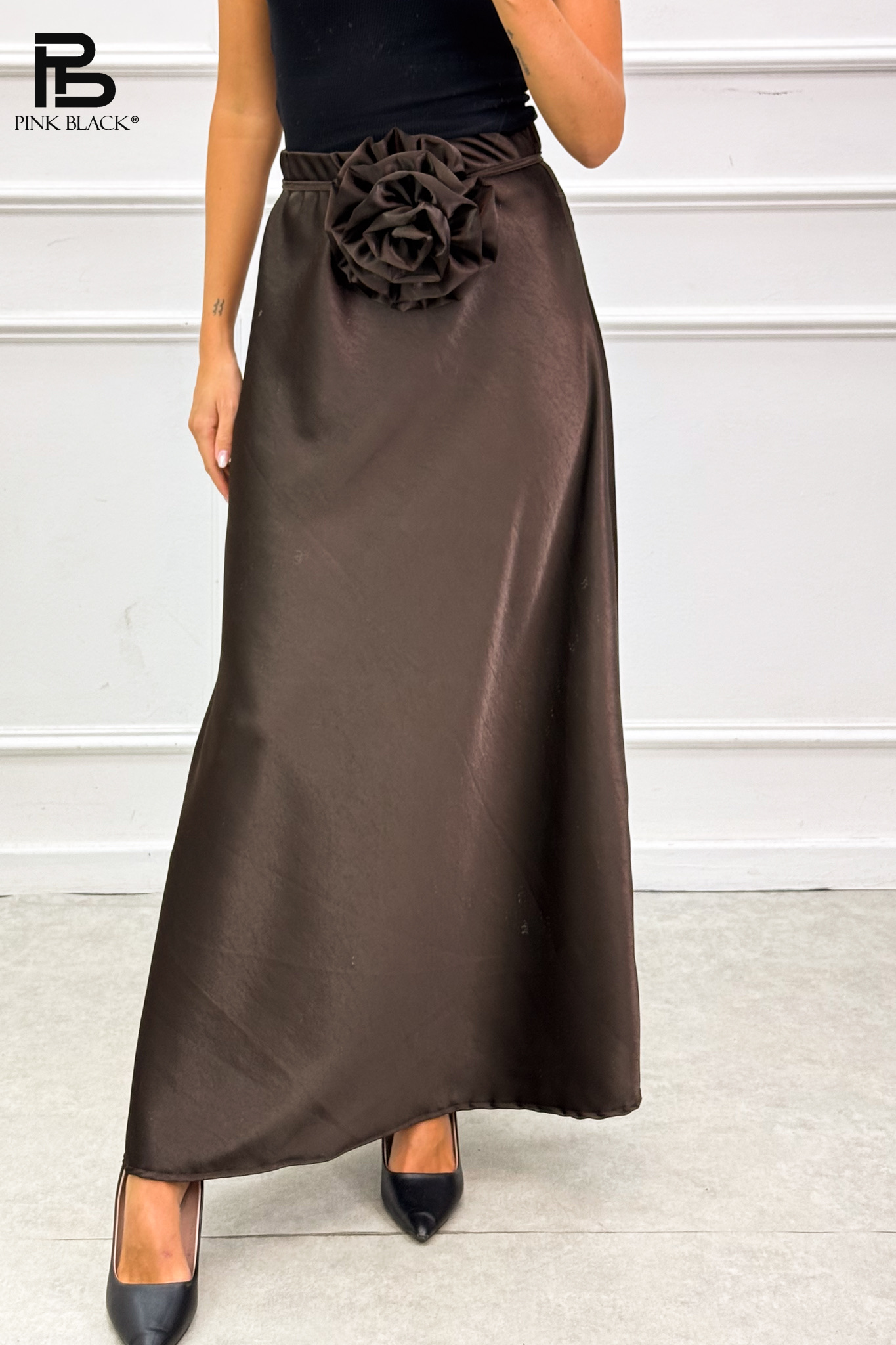 A-line Maxi Skirt with 3D Rose