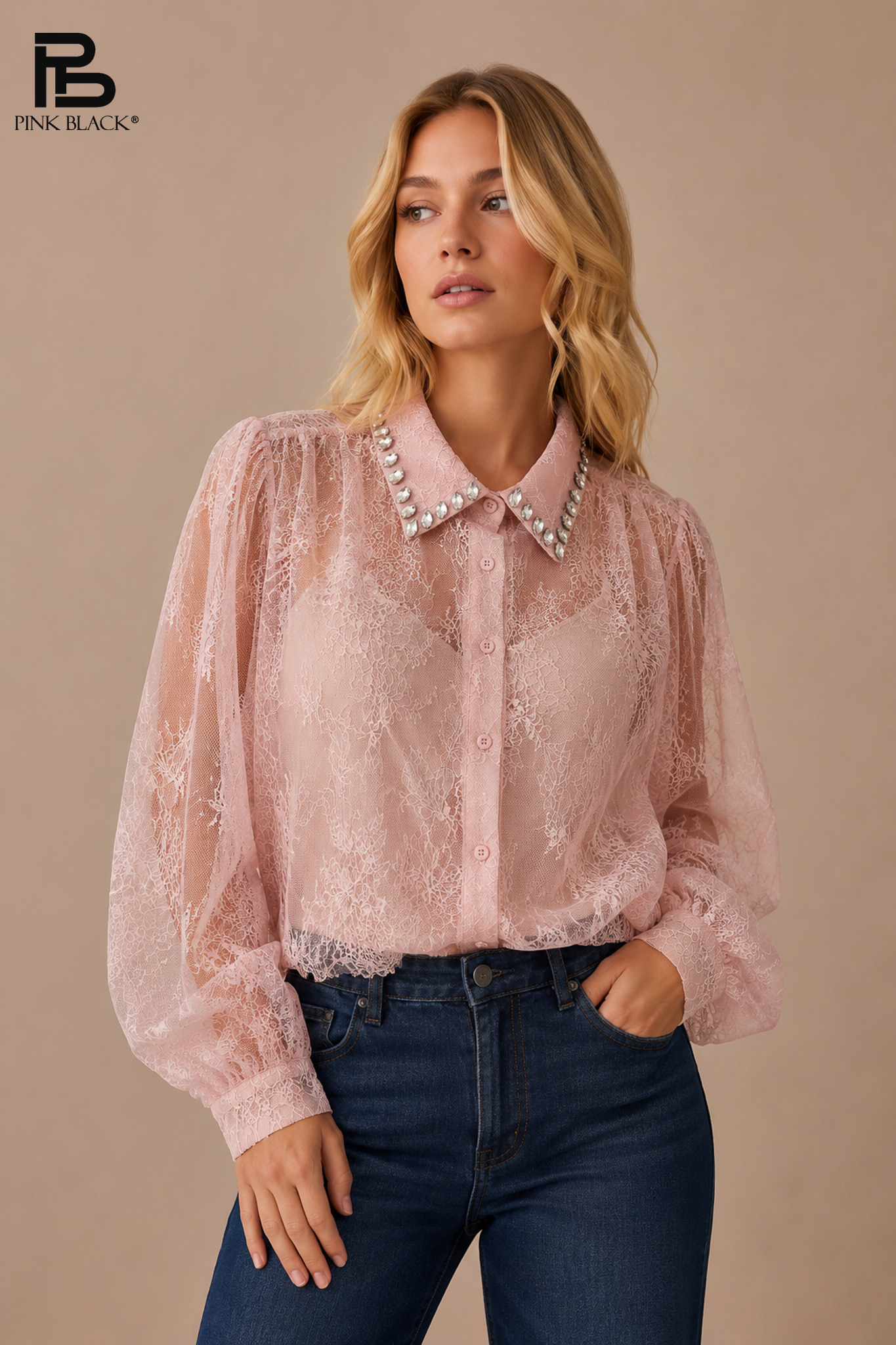 Lace Shirt with Bishop Collar