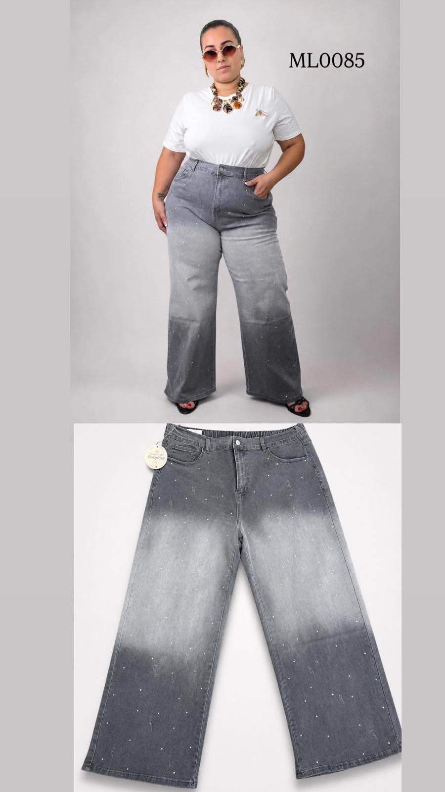Wide-Leg Jeans with Rhinestones