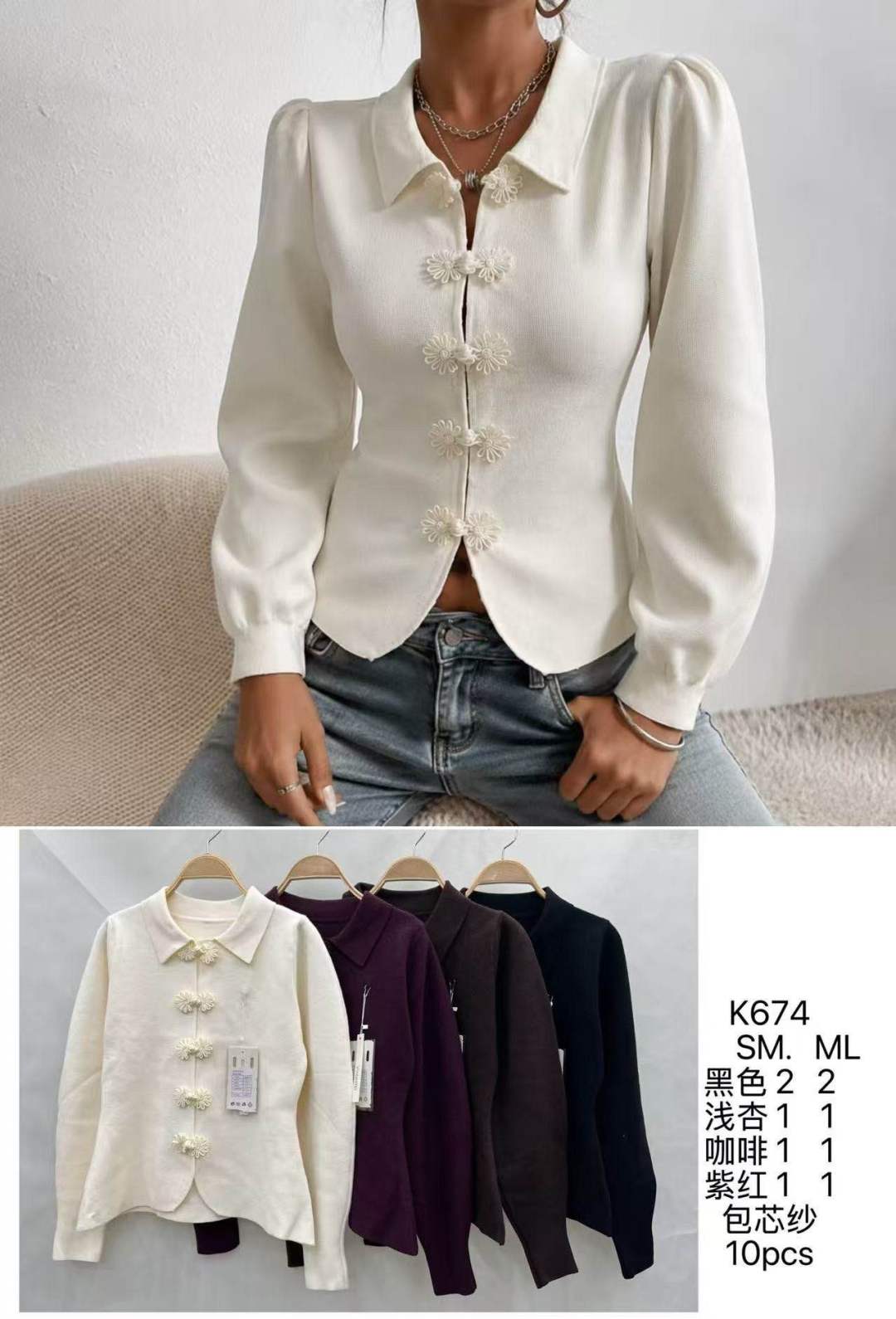 Fitted Blouse with Shirt Collar
