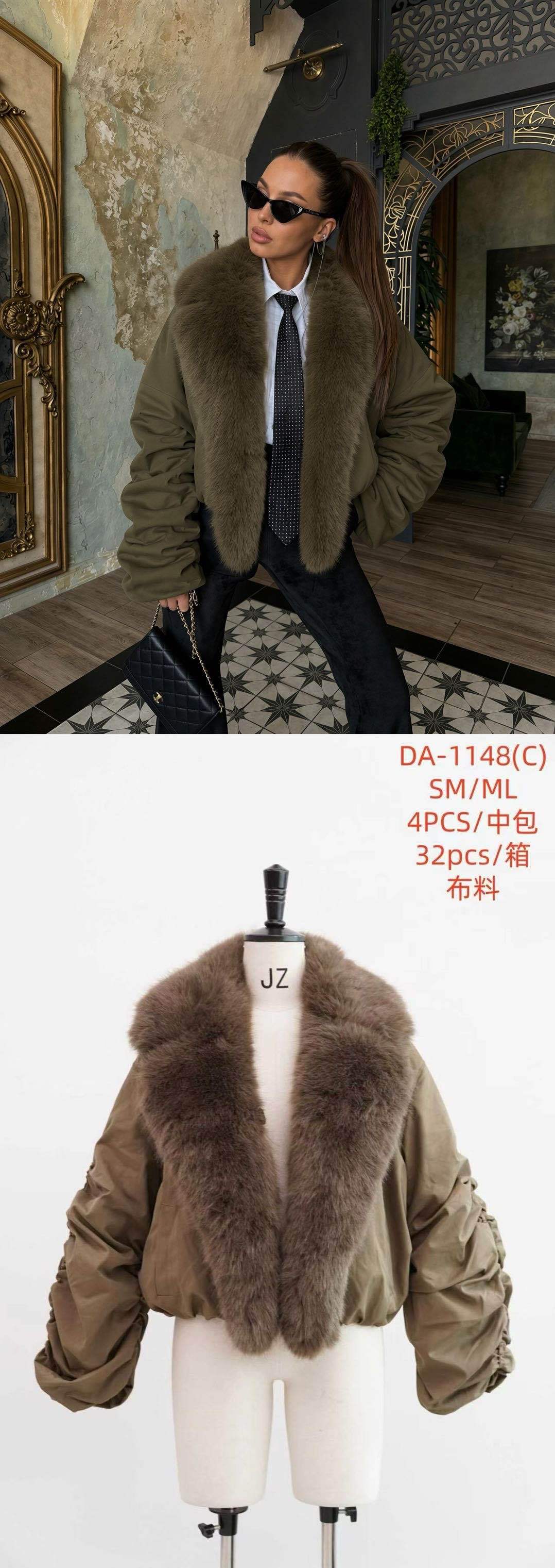 Oversized Bomber Jacket with Fur Collar