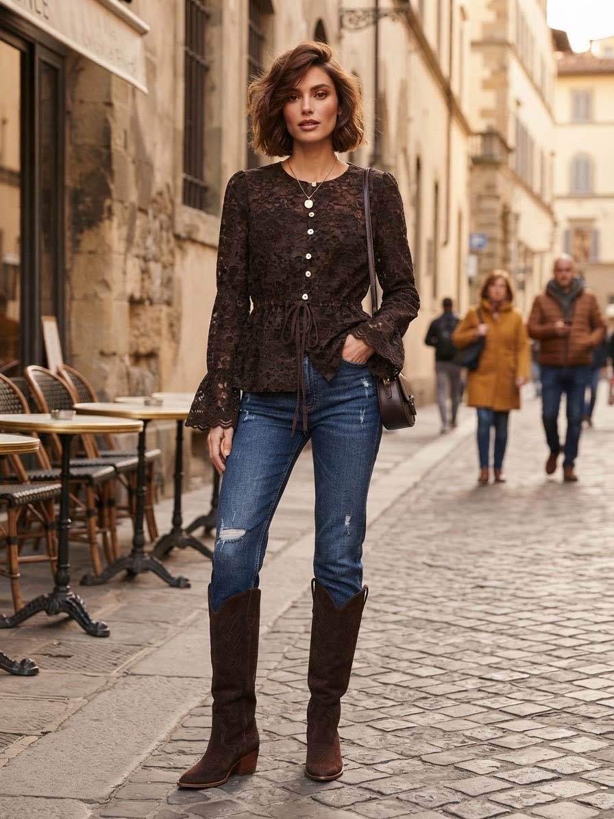 Lace Tie-Waist Blouse