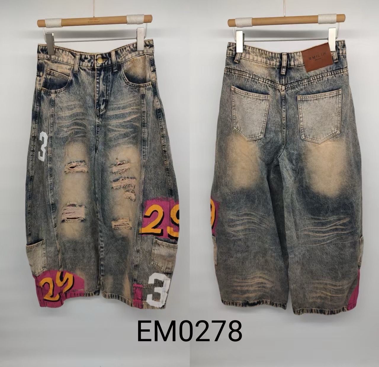 Wide Patch-Detail Jeans