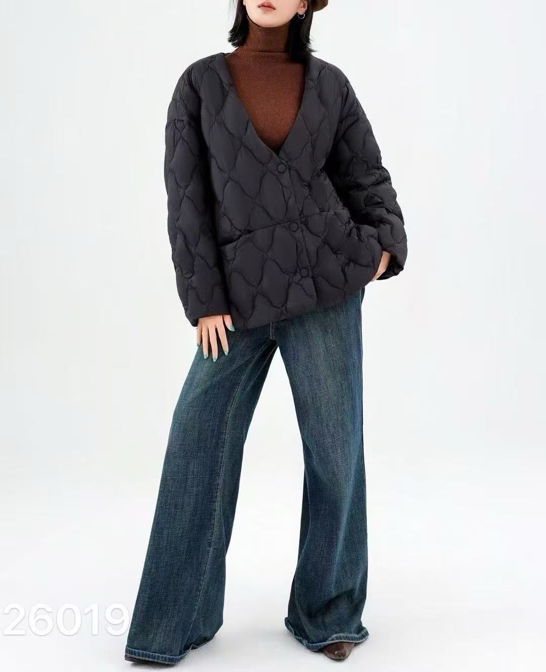 V-Quilted Oversized Jacket