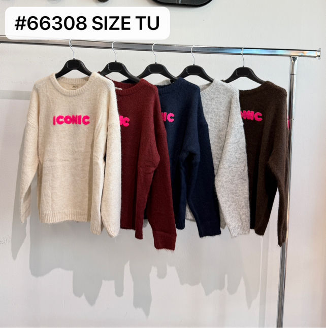 Regular Fit Fluffy Sweater with Slogan