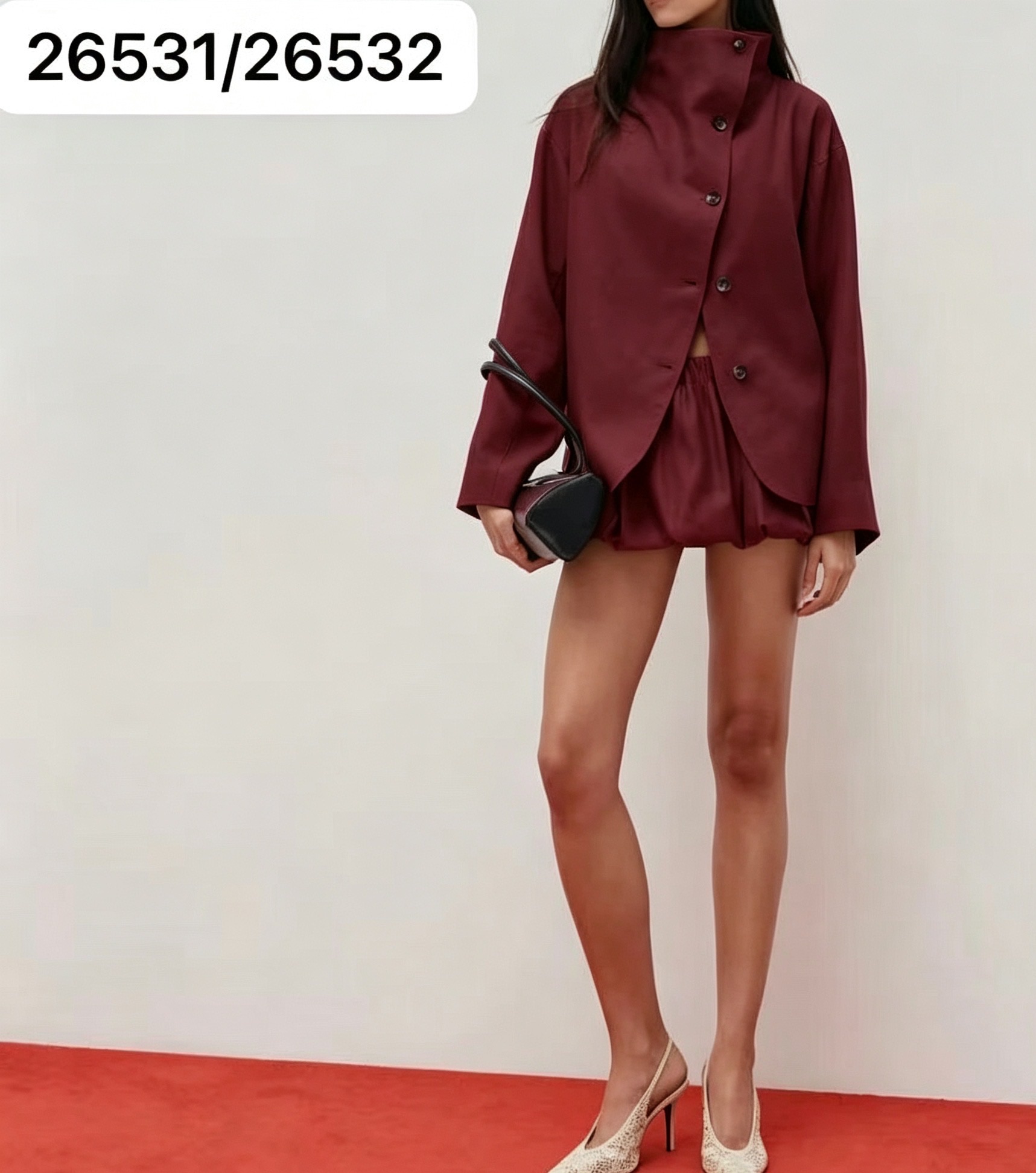 Shirt & Shorts Set with Stand Collar