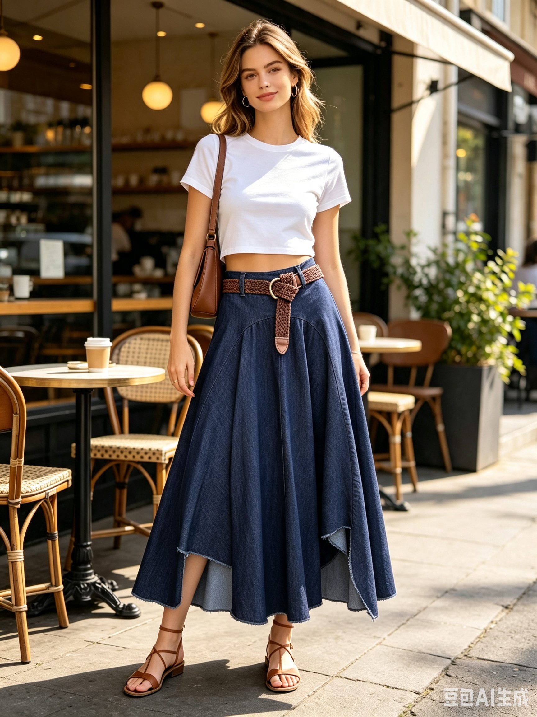 Midi Flared Skirt with Belt