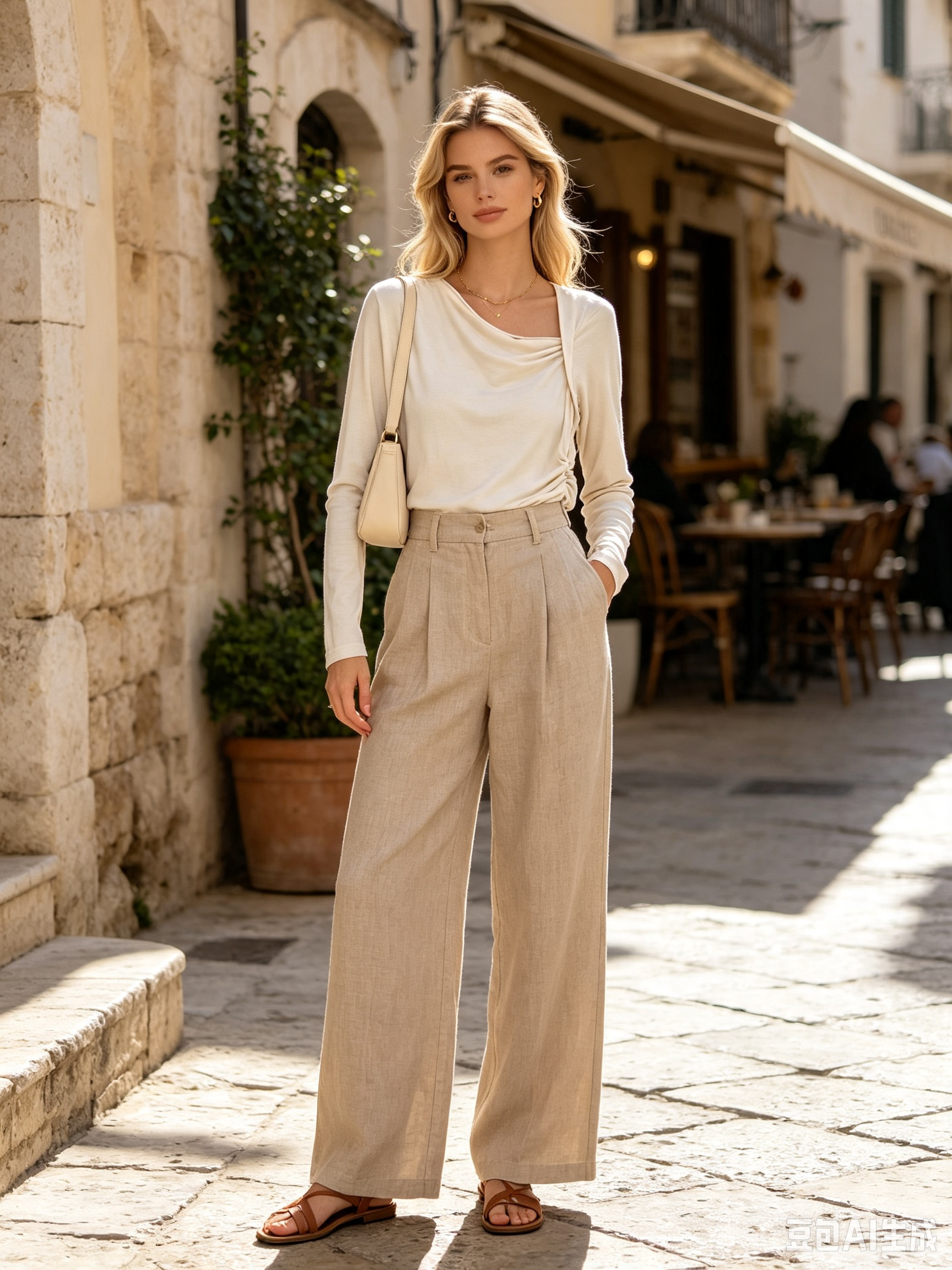 Fitted Draped-Neck Blouse