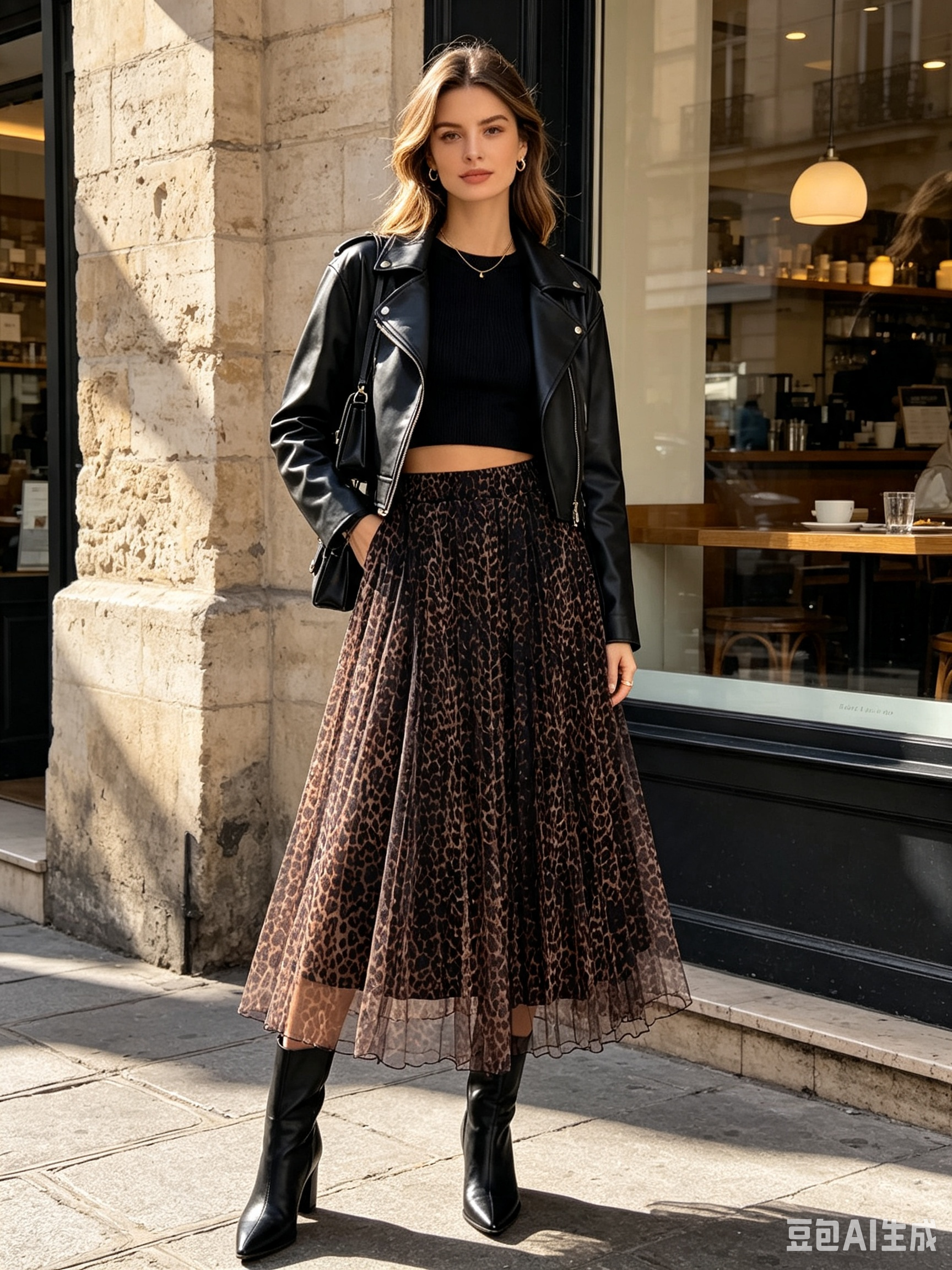 Pleated Midi Skirt in Leopard