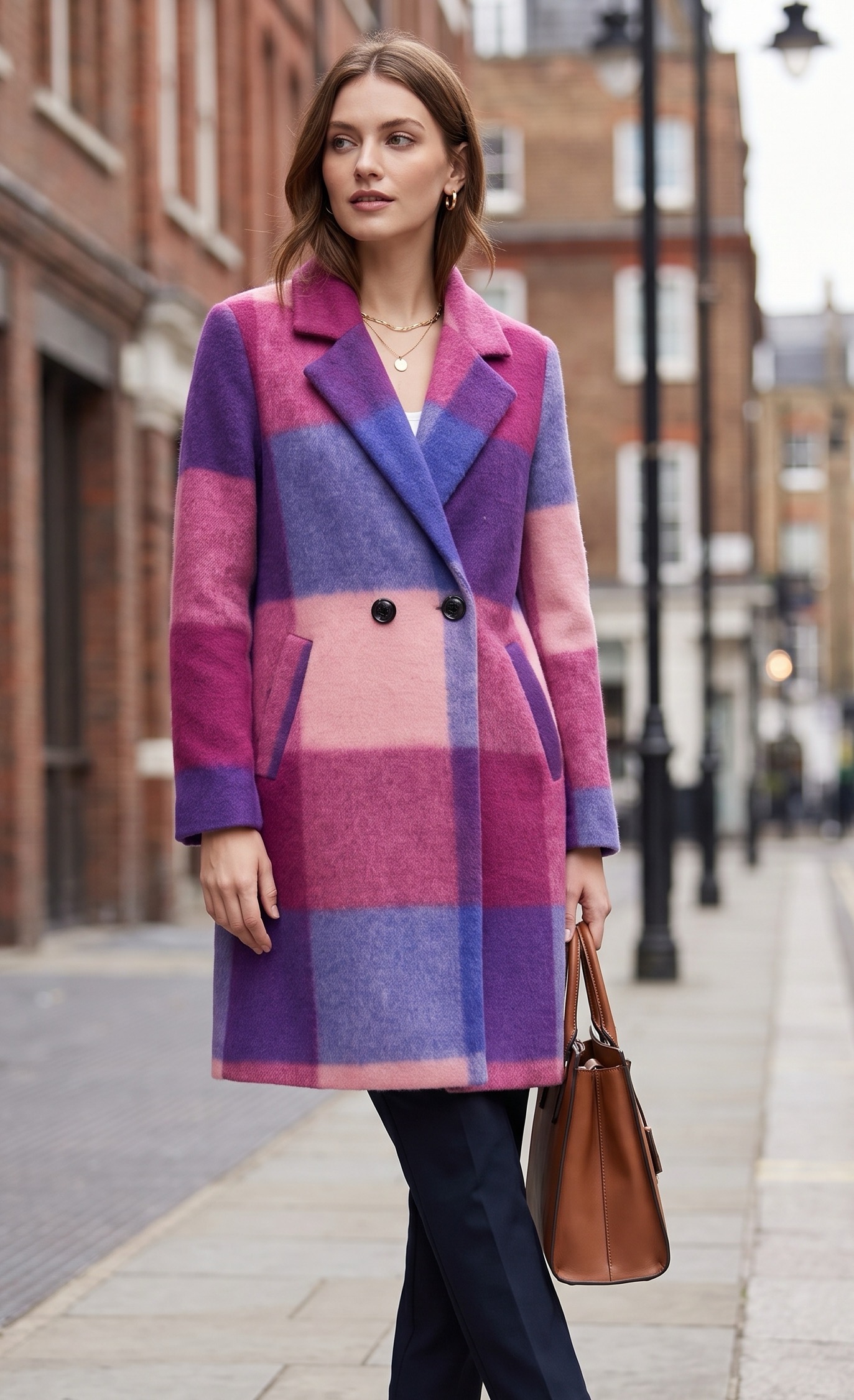 Straight Coat with Bold Check