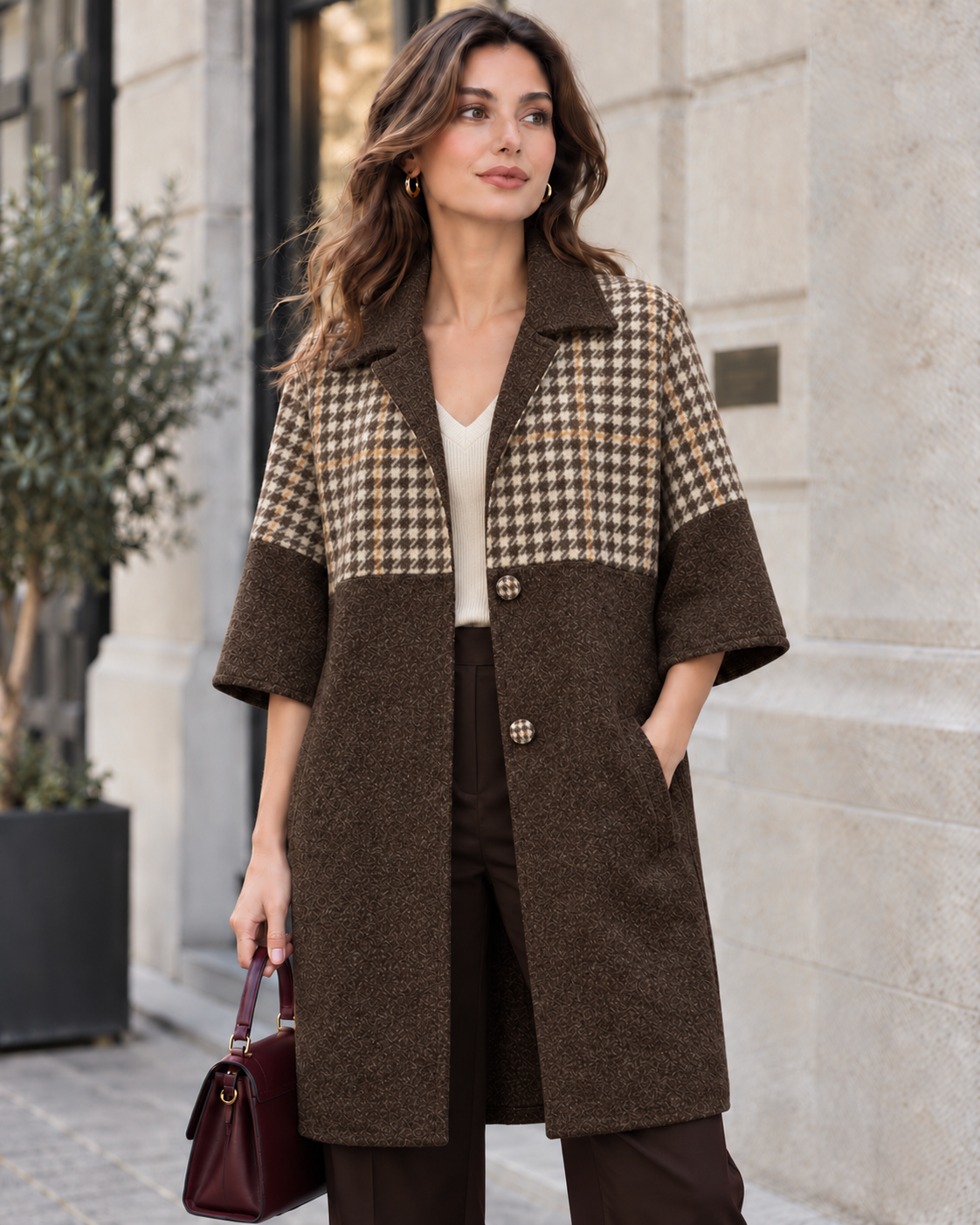 Midi Coat in Houndstooth