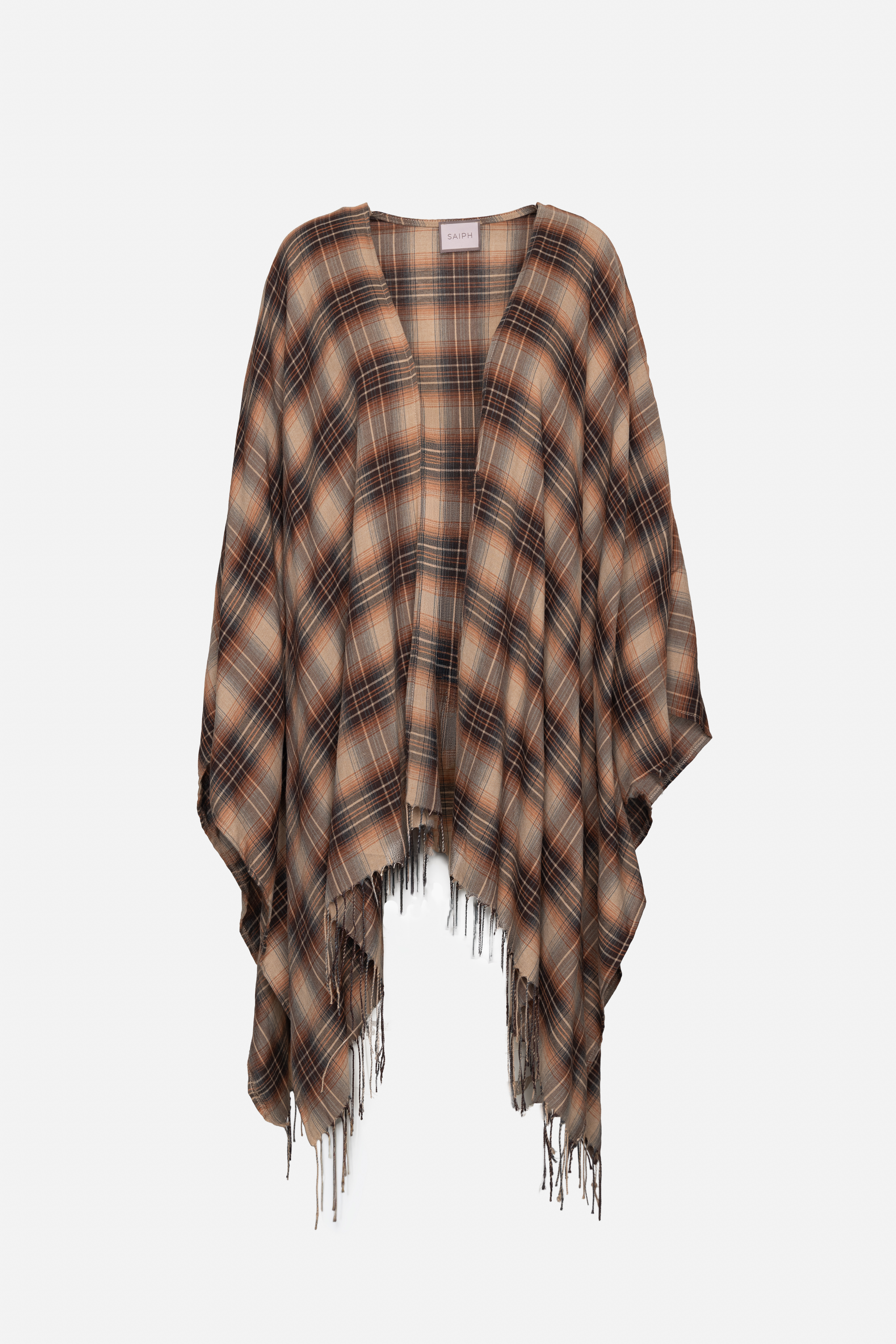 Oversized Maxi Checked Poncho