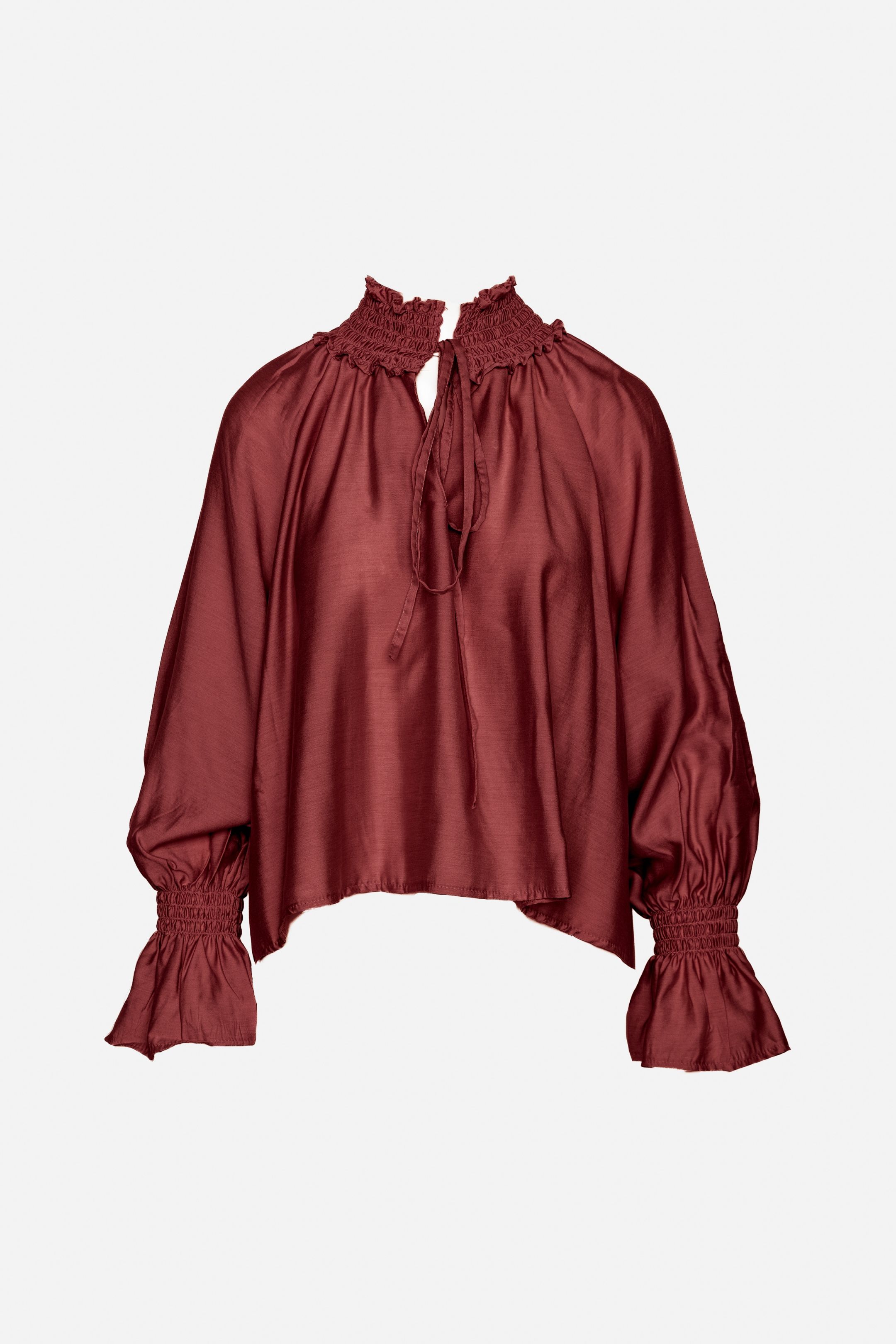 Gathered-Detail High-Neck Blouse
