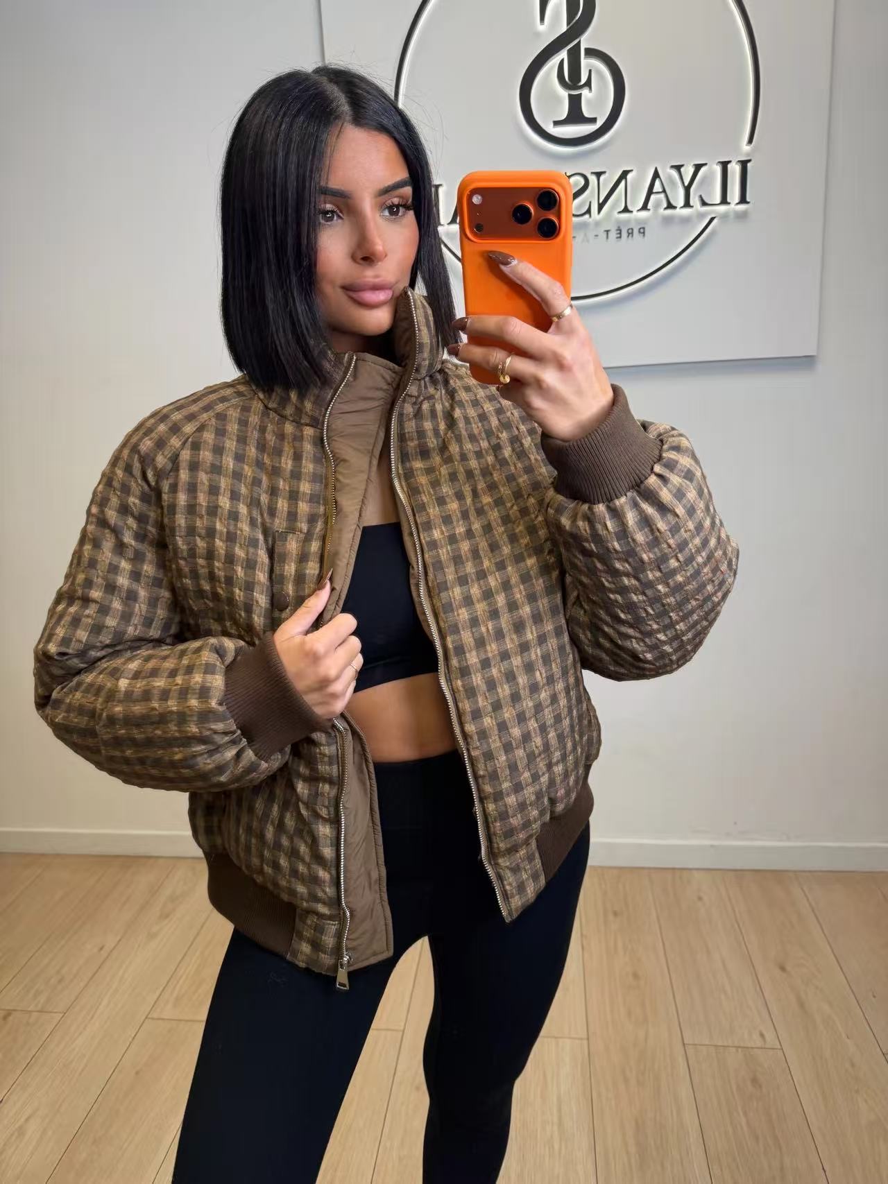 Short Bomber Jacket with Funnel Neck