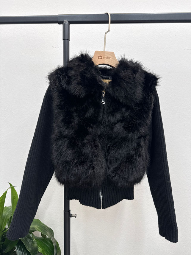 Short Faux-Fur Bomber Jacket