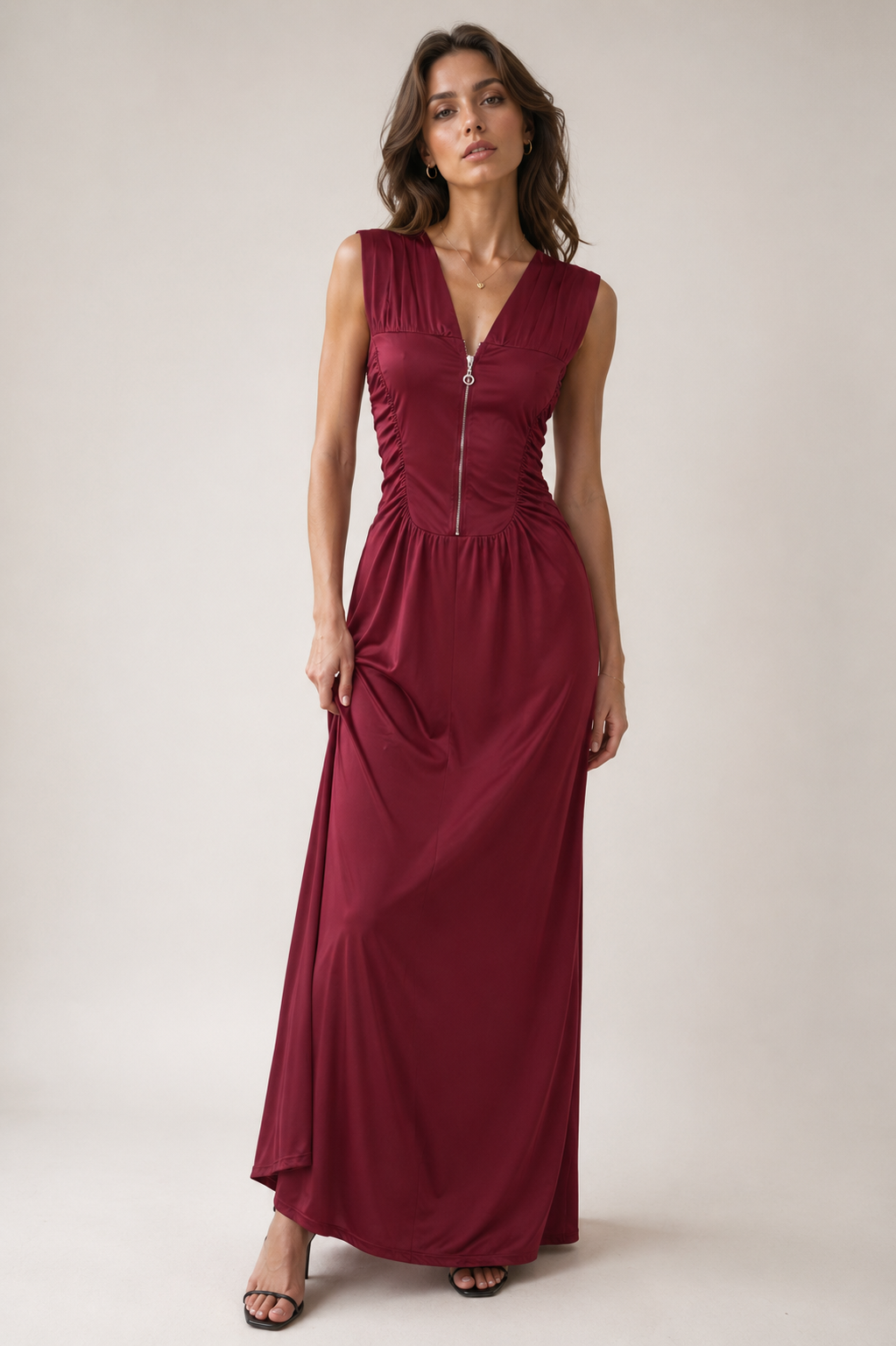 Fitted V‑Neck Maxi Dress