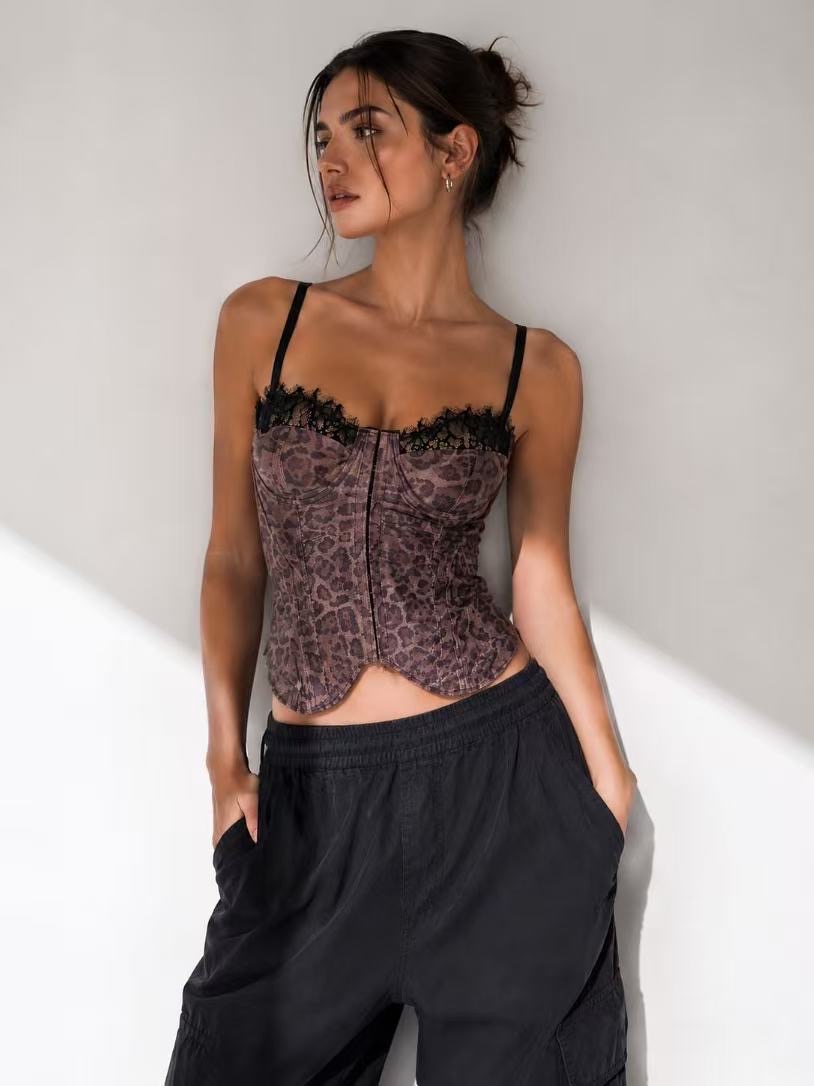 Satin Corset-Style Top with Lace