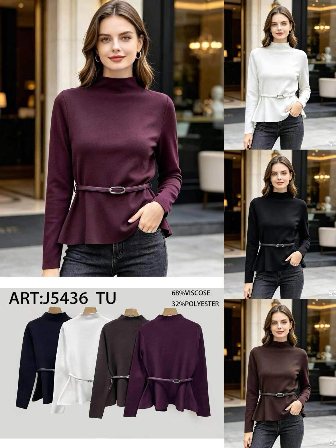 Peplum Top with Mock Neck