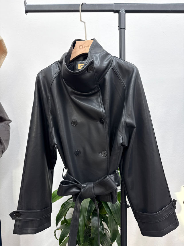 Faux-Leather Belted Jacket