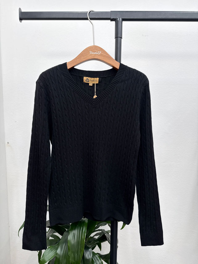 Cable‑Knit V‑Neck Sweater