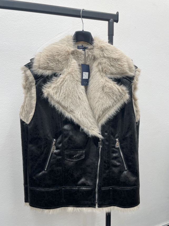 Faux-Leather Vest with Large Collar