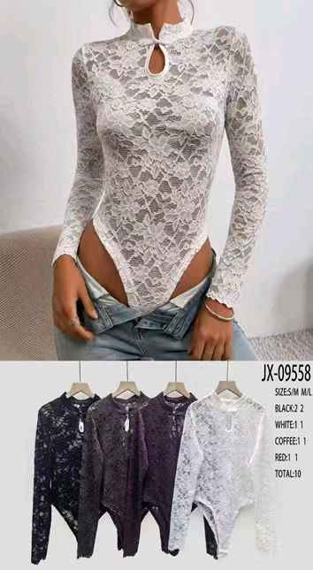 Lace Fitted Top with Mock Turtleneck