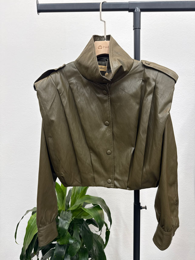 Cropped Jacket with Stand Collar