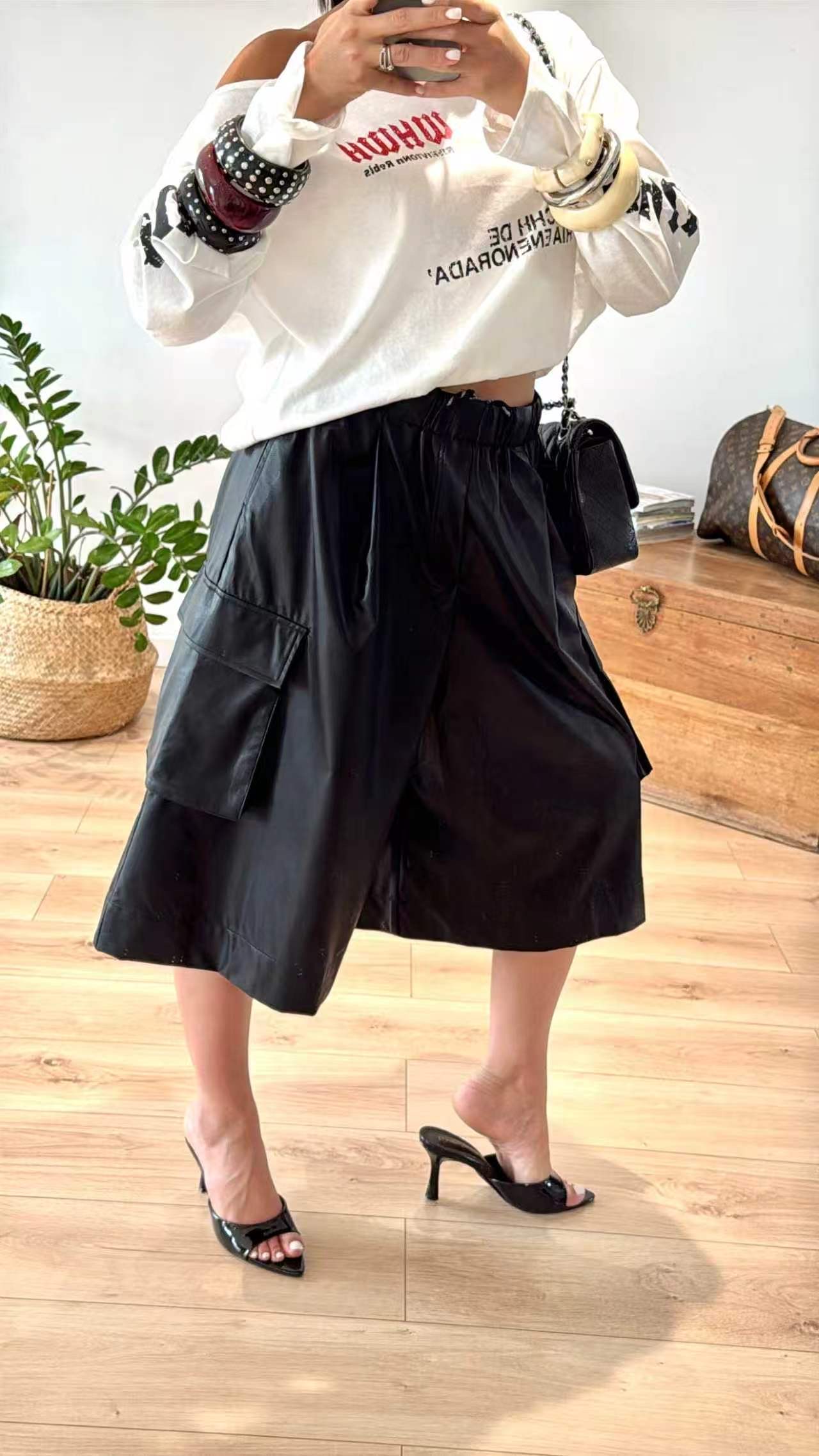 Wide Eco‑Leather Trousers