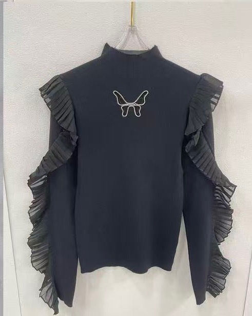 Ruffled Embroidered Sweater