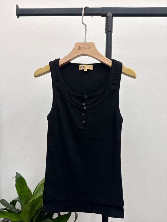 Fitted Button-Front Tank Top