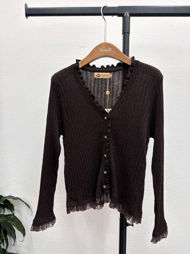Fitted Cardigan with Ruffle