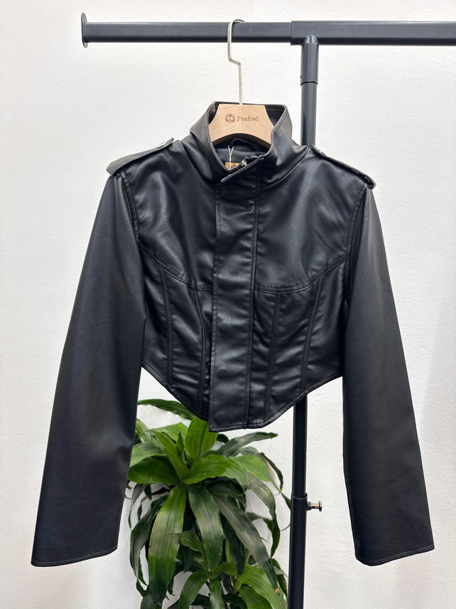 Fitted Cropped Jacket with Stand Collar