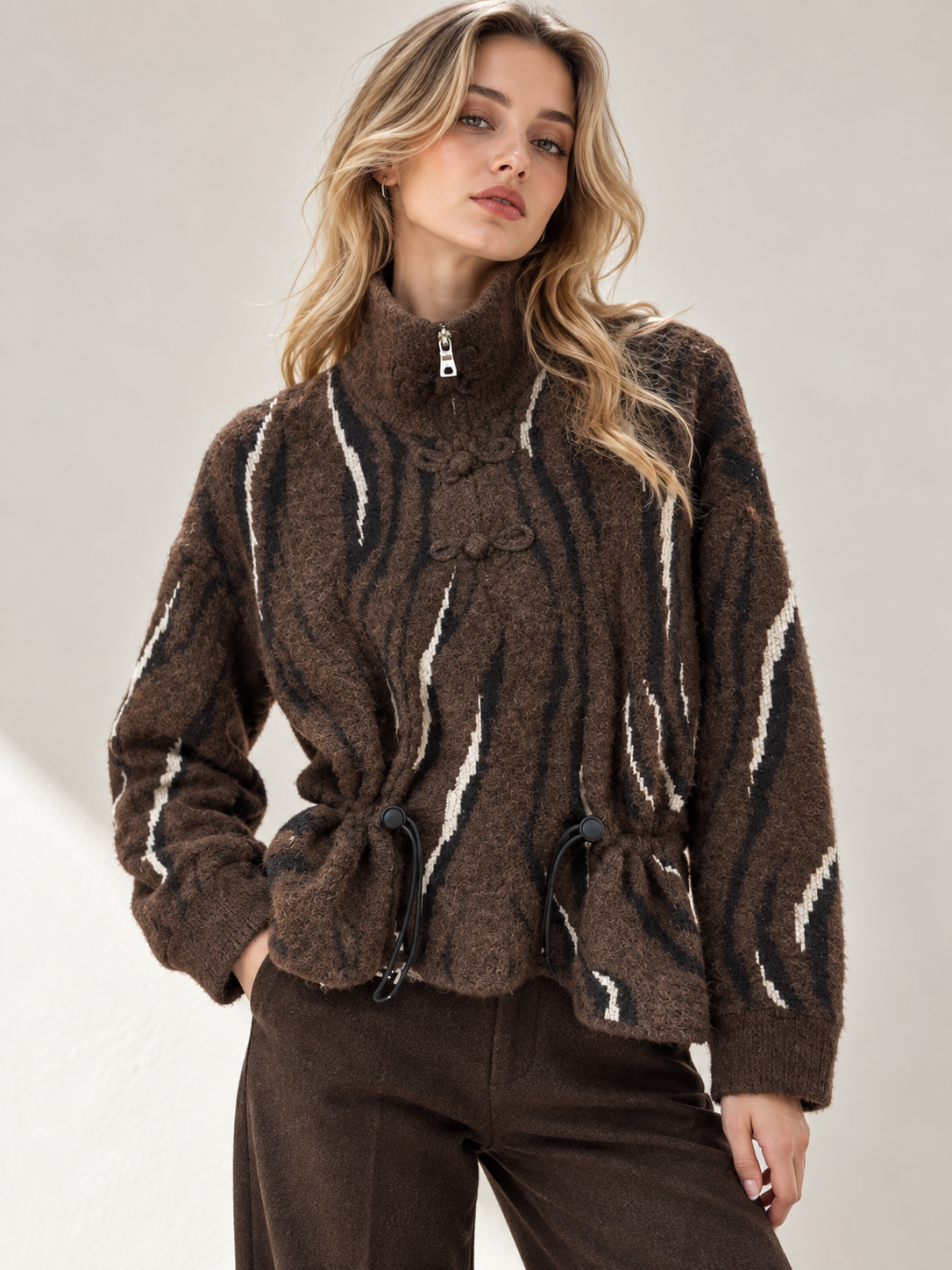 Drawstring Funnel-Neck Sweater