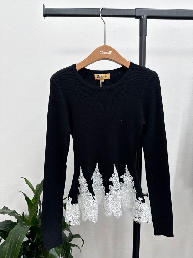Lace-Trim Peplum Top